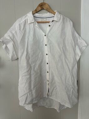 J. Crew White Short-Sleeve Linen Button-Down Shirt XL Tall